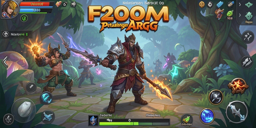 Screenshot F200M menampilkan aksi pertarungan seru di dunia ARPG.