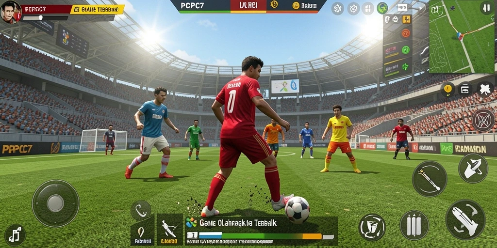 Screenshot utama PCPC7 menampilkan aksi seru dalam permainan olahraga.